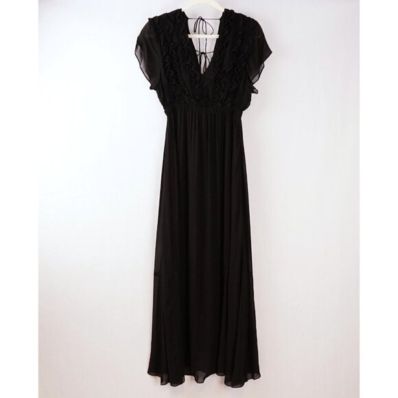 The Kooples Black Maxi Dress Ruffled Short Sleeve Dress - S - NWT - Picture 4 of 9